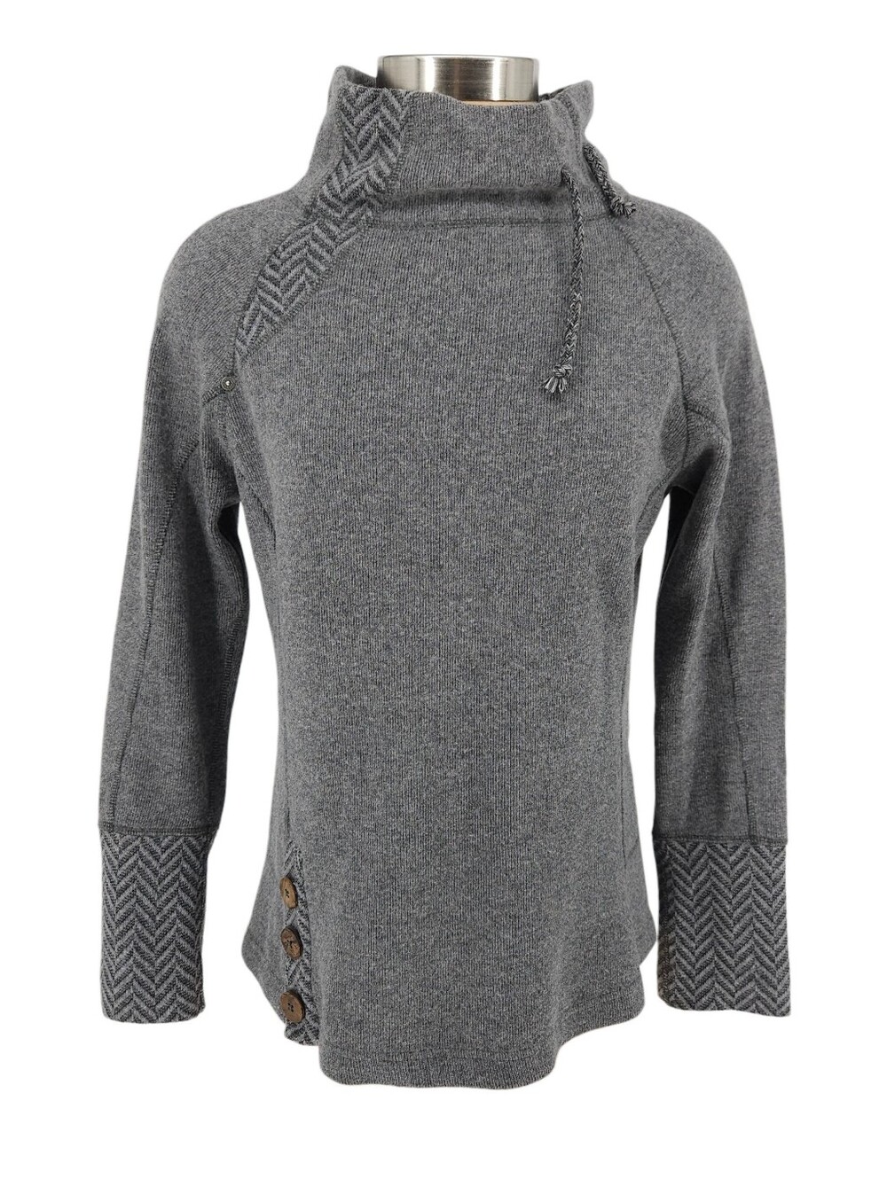 PrAna Lucia Sweater Wool Blend Gray Long Sleeve Mock Neck Knit Pullover Medium